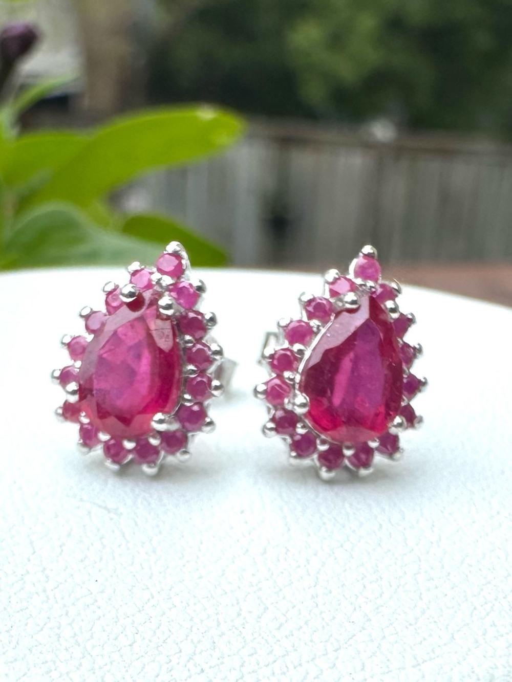 Ruby Halo Stud Earrings, Sterling Silver, BRAND NEW